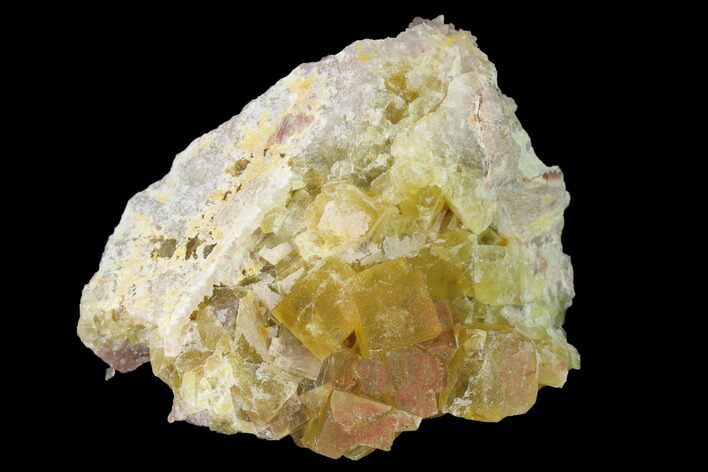 Yellow Cubic Fluorite Crystal Cluster with Quartz - Morocco #141637